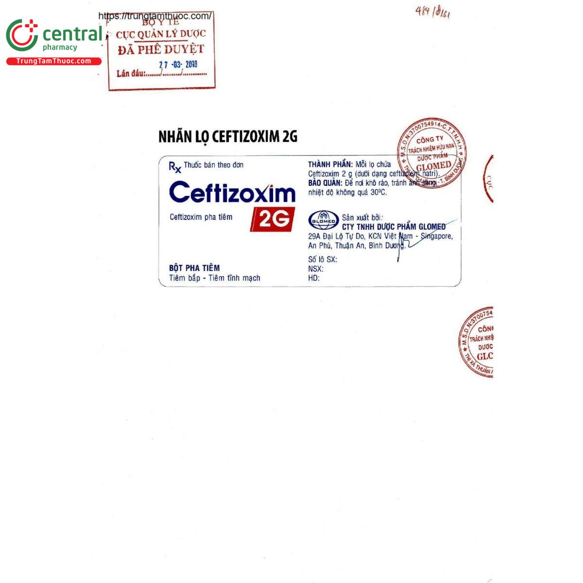 thuoc ceftizoxim 2g glomed 3 J3372 thuoc ceftizoxim 2g glomed 3 J3372