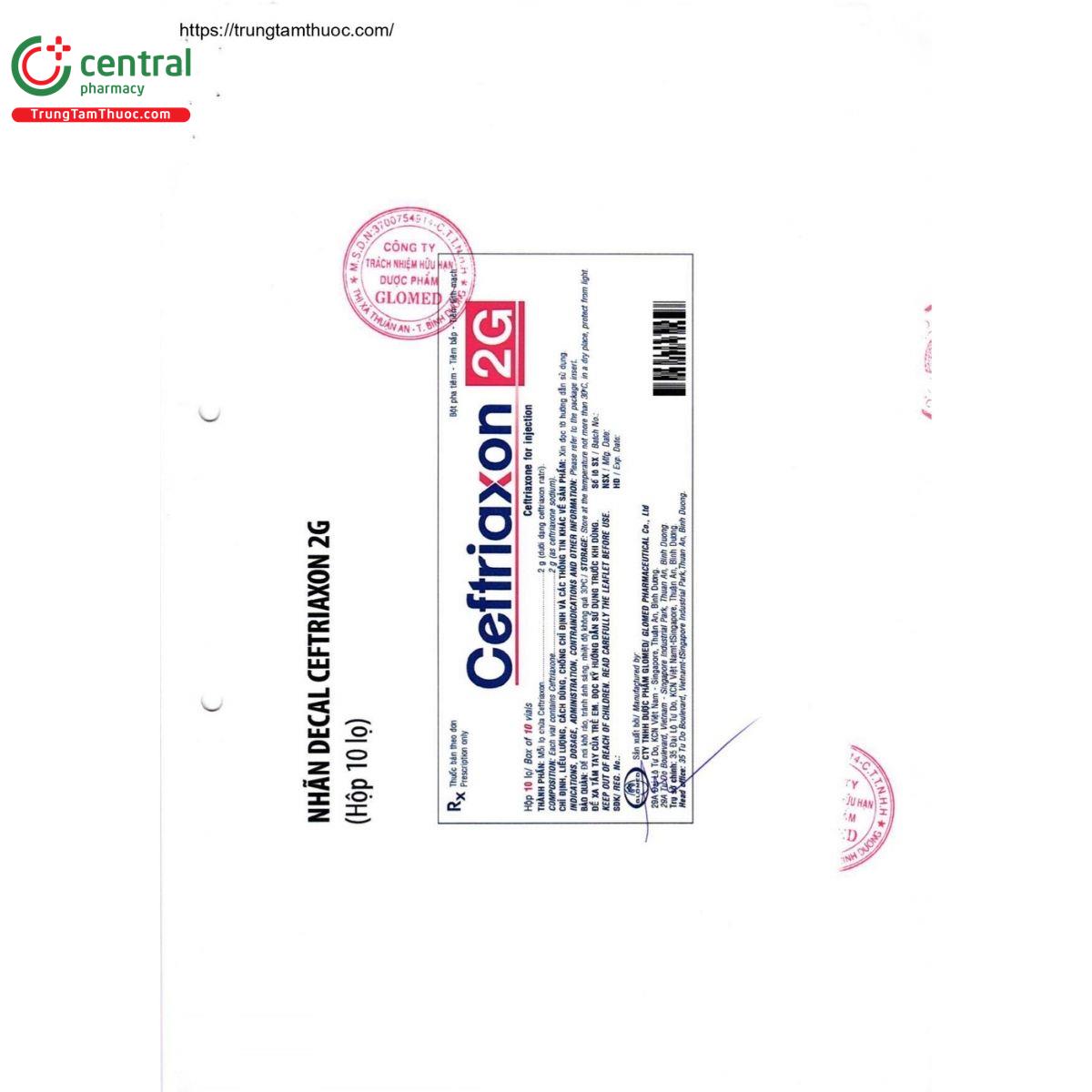 thuoc ceftriaxon 2g glomed 2 H3010 thuoc ceftriaxon 2g glomed 2 H3010
