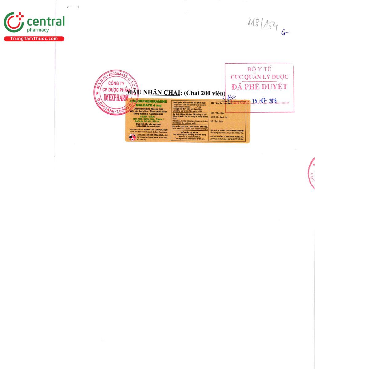 thuoc chlorpheniramine maleate 4mg imexpharm 4 J3361 thuoc chlorpheniramine maleate 4mg imexpharm 4 J3361