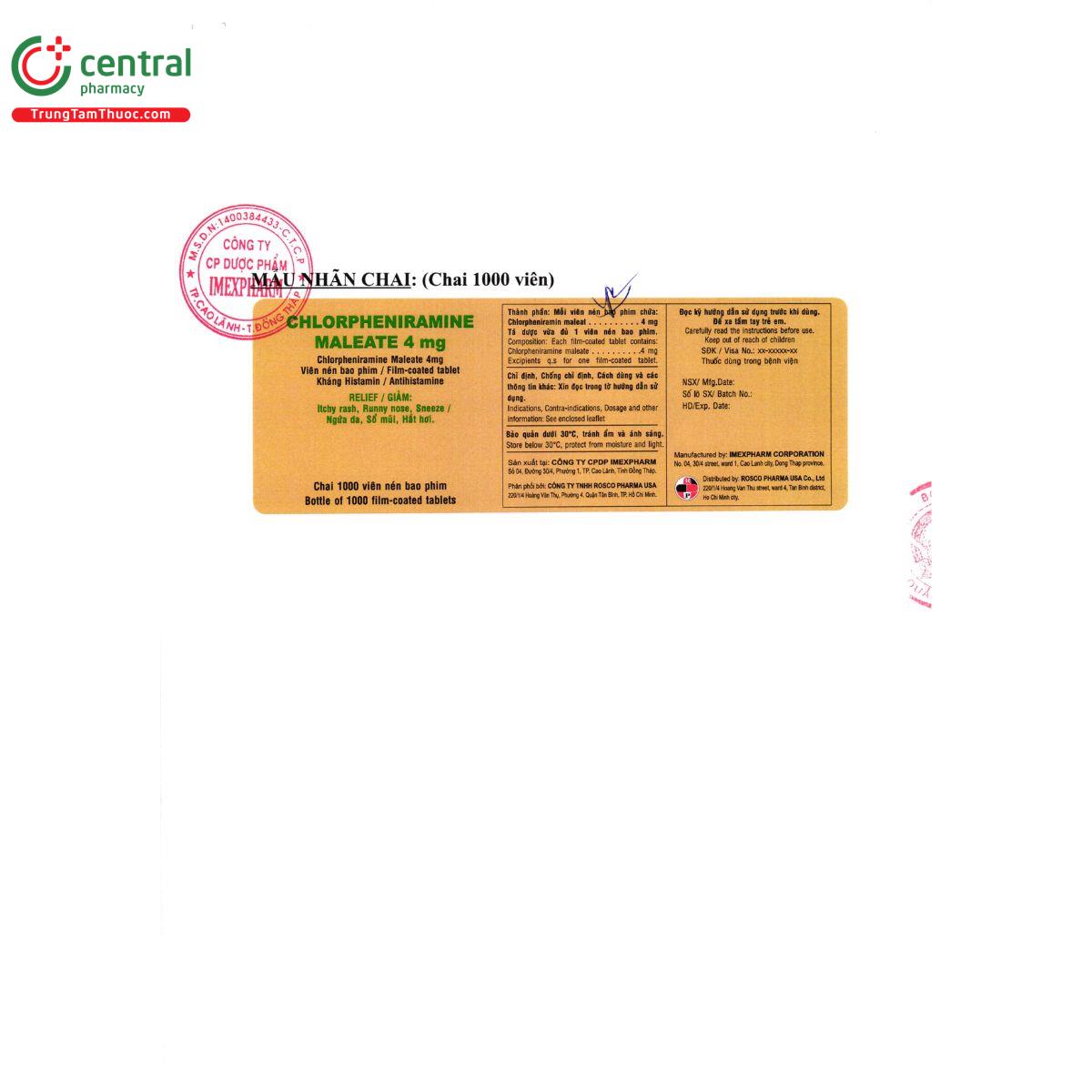thuoc chlorpheniramine maleate 4mg imexpharm 5 Q6007 thuoc chlorpheniramine maleate 4mg imexpharm 5 Q6007