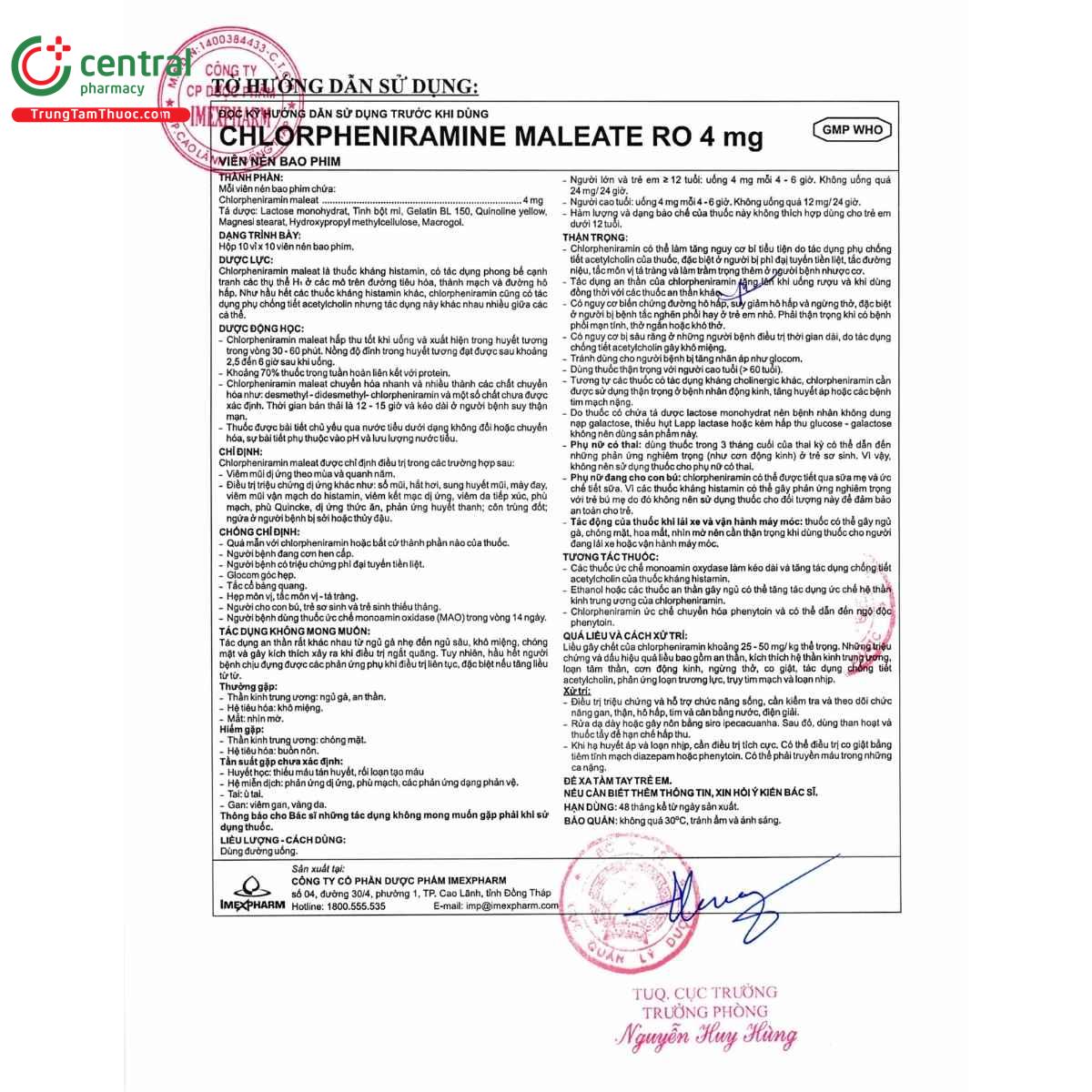 thuoc chlorpheniramine maleate ro 4mg 4 D1776 thuoc chlorpheniramine maleate ro 4mg 4 D1776