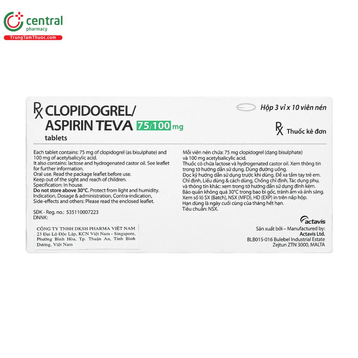 thuoc clopidogrel aspirin teva 75 100mg 2 E2814 thuoc clopidogrel aspirin teva 75 100mg 2 E2814