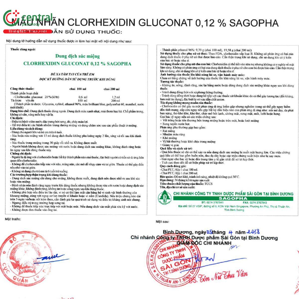 thuoc clorhexidin gluconat 0 12 sagopha 12 F2846 thuoc clorhexidin gluconat 0 12 sagopha 12 F2846