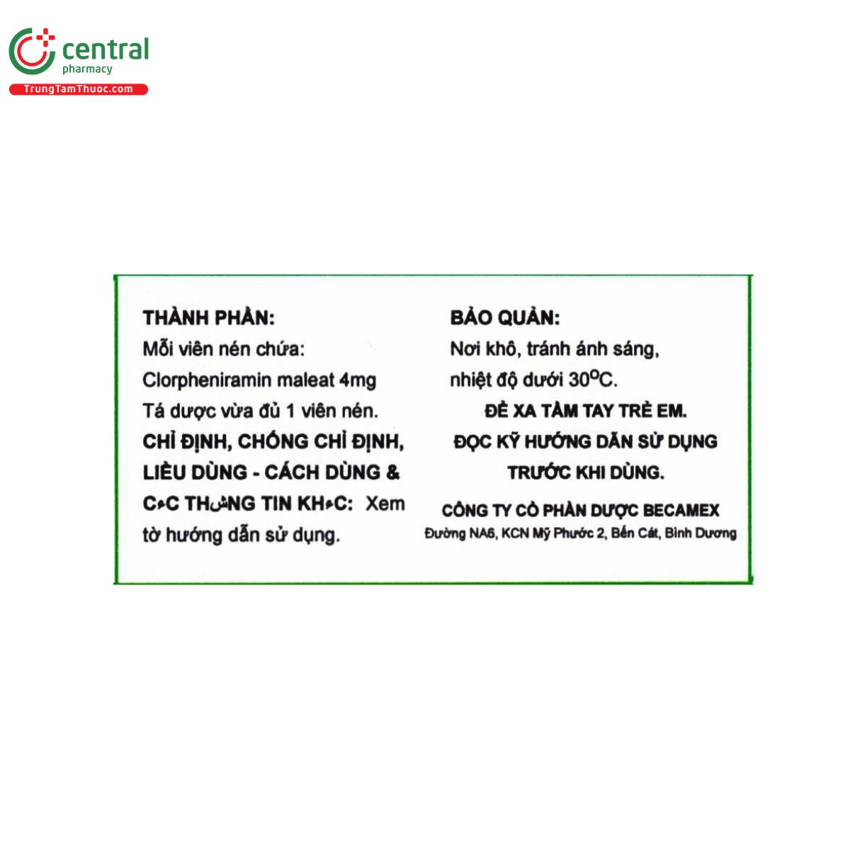 thuoc clorpheniramin 4mg becamex 2 R6454 thuoc clorpheniramin 4mg becamex 2 R6454