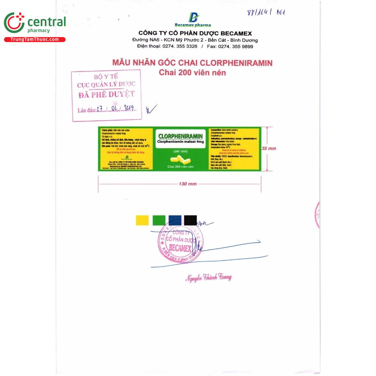 thuoc clorpheniramin 4mg becamex 4 E1270 thuoc clorpheniramin 4mg becamex 4 E1270