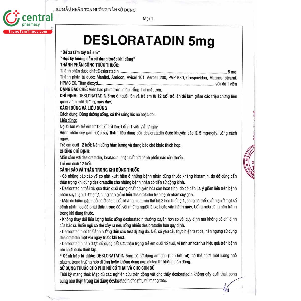 thuoc desloratadin 5mg tv pharm 9 L4802 thuoc desloratadin 5mg tv pharm 9 L4802