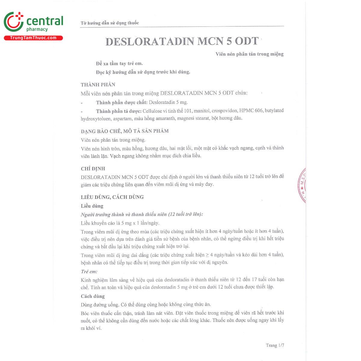 thuoc desloratadin mcn 5 odt 5 L4721 thuoc desloratadin mcn 5 odt 5 L4721