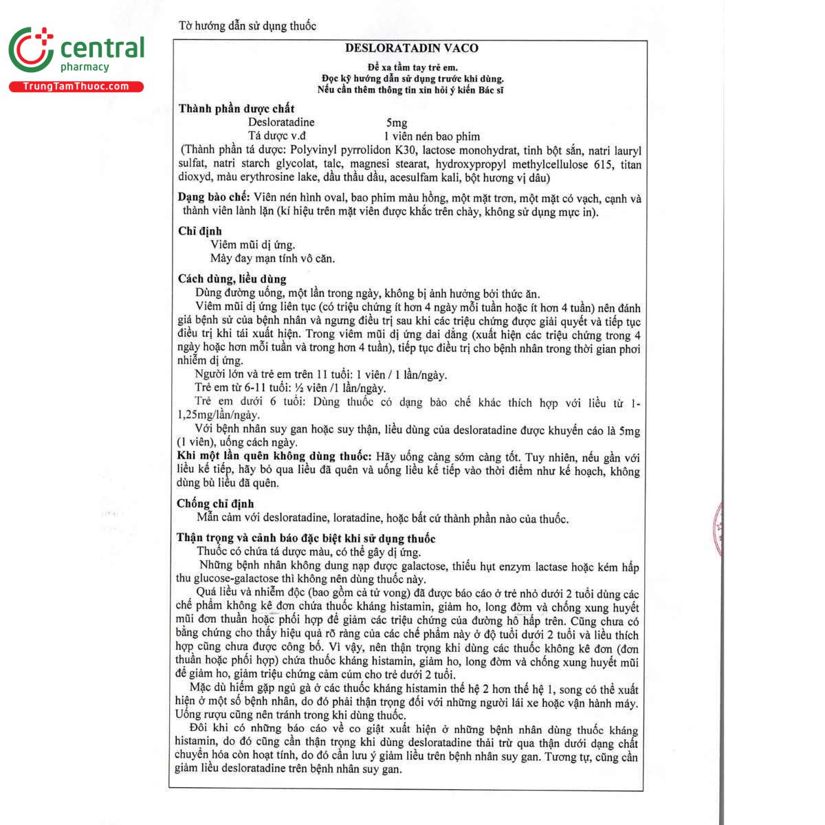 thuoc desloratadin vaco 5mg 13 O5570 thuoc desloratadin vaco 5mg 13 O5570