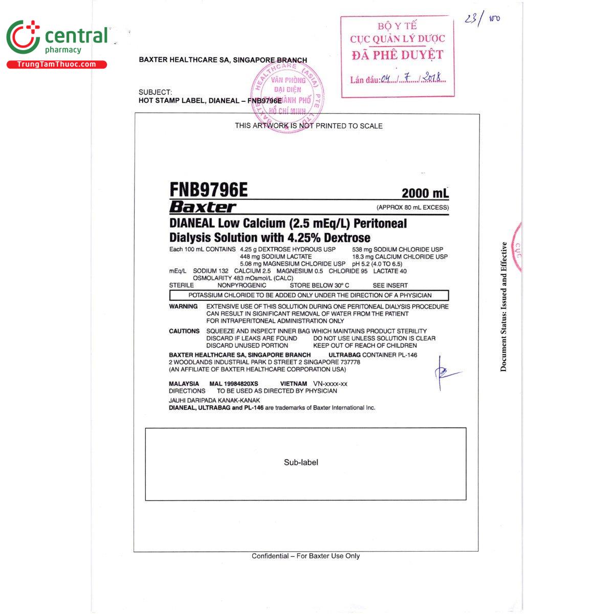 thuoc dianeal low calcium 25meq l peritoneal dialysis solution with 425 dextrose 1 Q6201