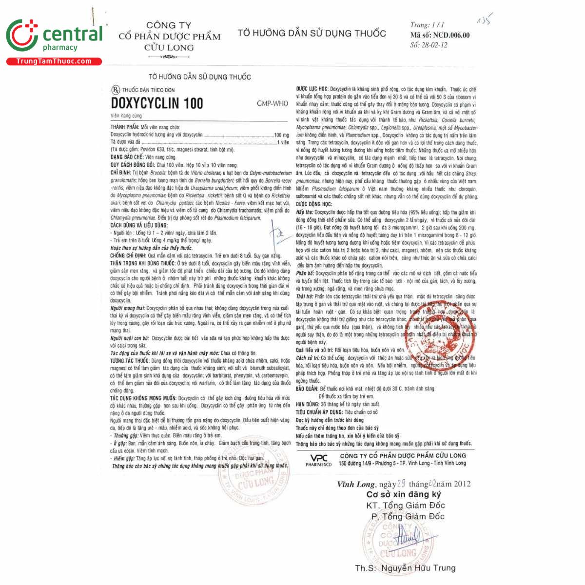 thuoc doxycyclin 100mg vpc 6 T7660 thuoc doxycyclin 100mg vpc 6 T7660