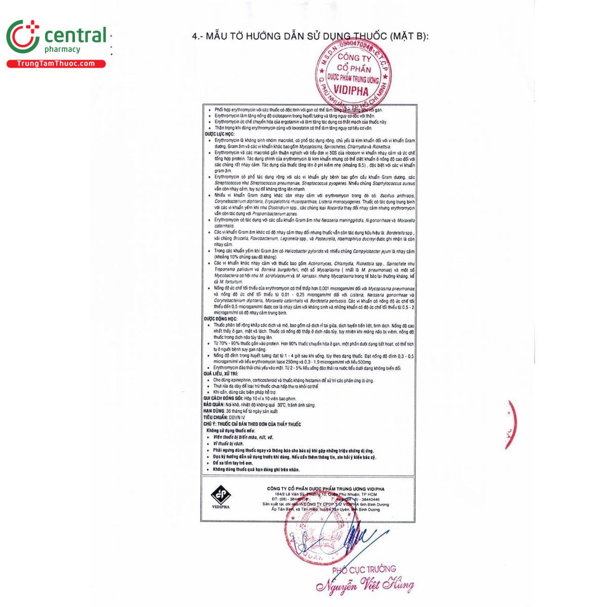 thuoc erythromycin 250mg vidipha vien bao phim 9 D1343 thuoc erythromycin 250mg vidipha vien bao phim 9 D1343