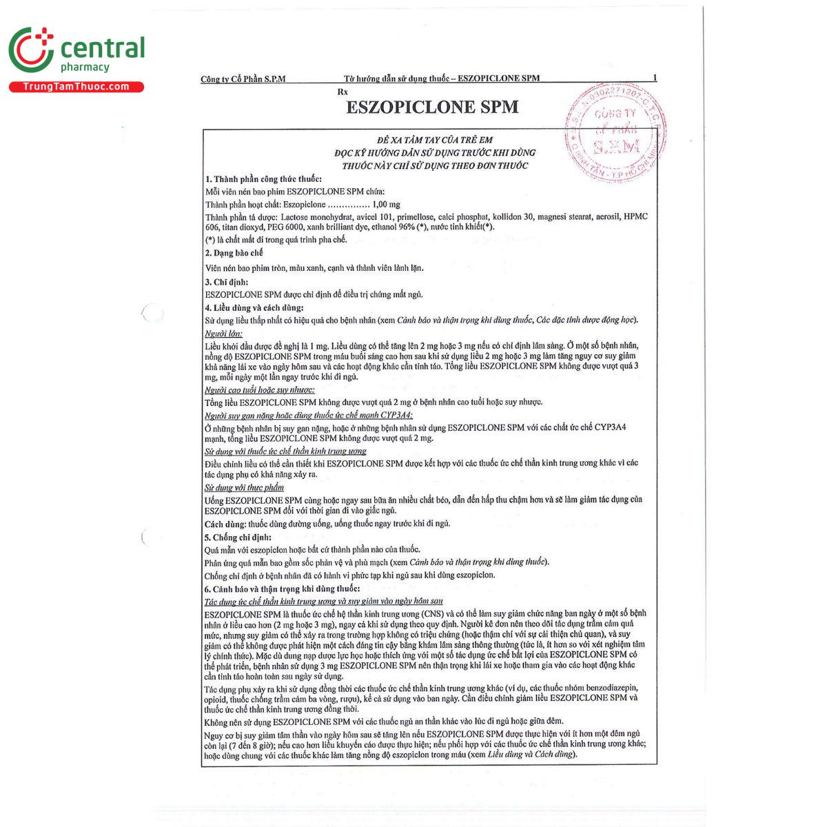 thuoc eszopiclone spm 1 mg 3 O5801