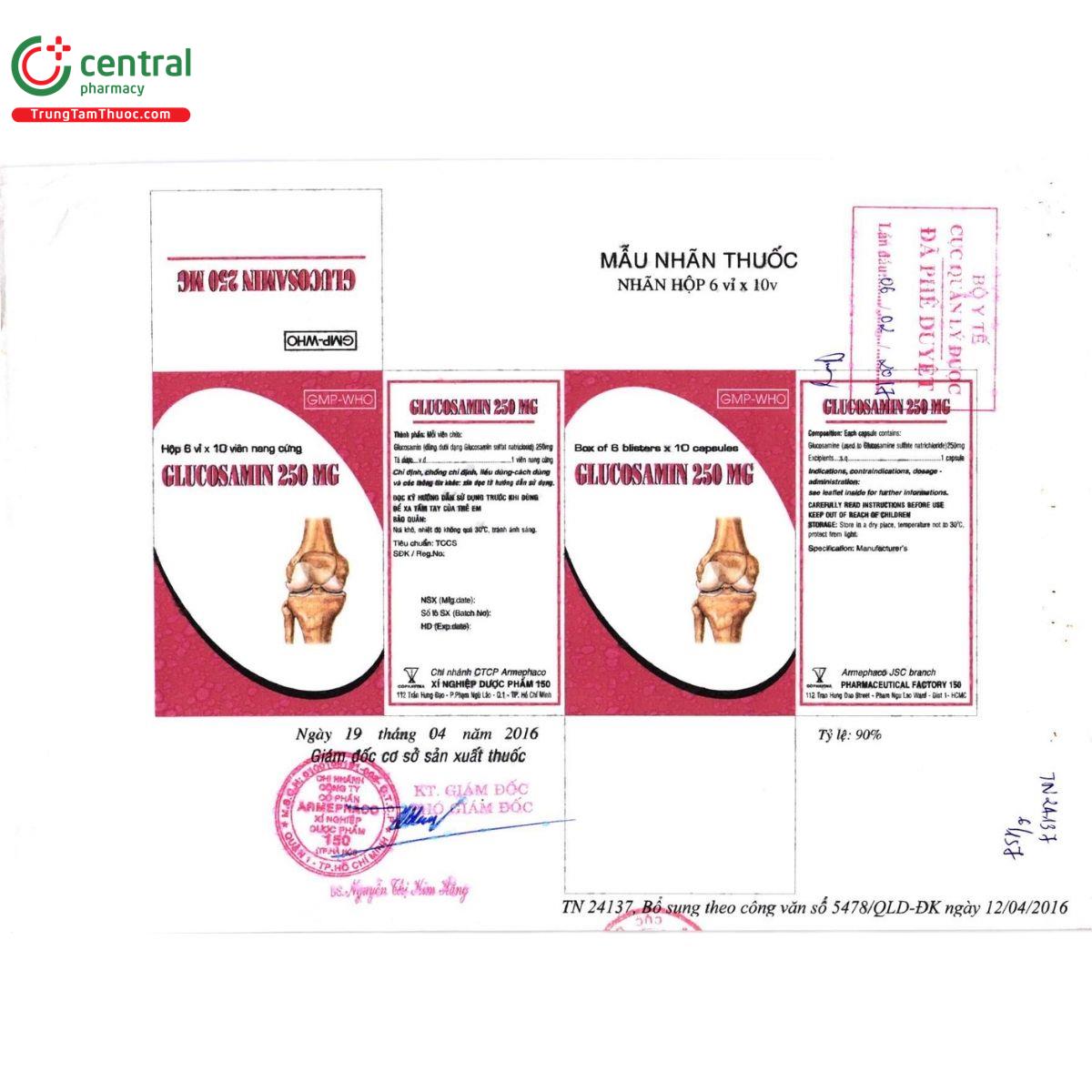 thuoc glucosamin 250mg armepharco D1458 thuoc glucosamin 250mg armepharco D1458