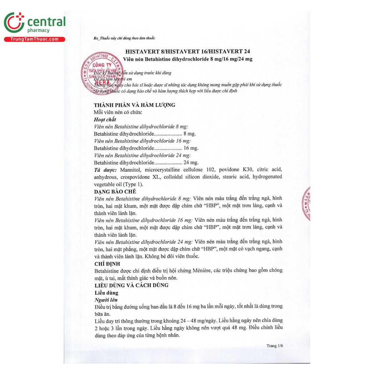 thuoc histavert 16 3 U8738 thuoc histavert 16 3 U8738