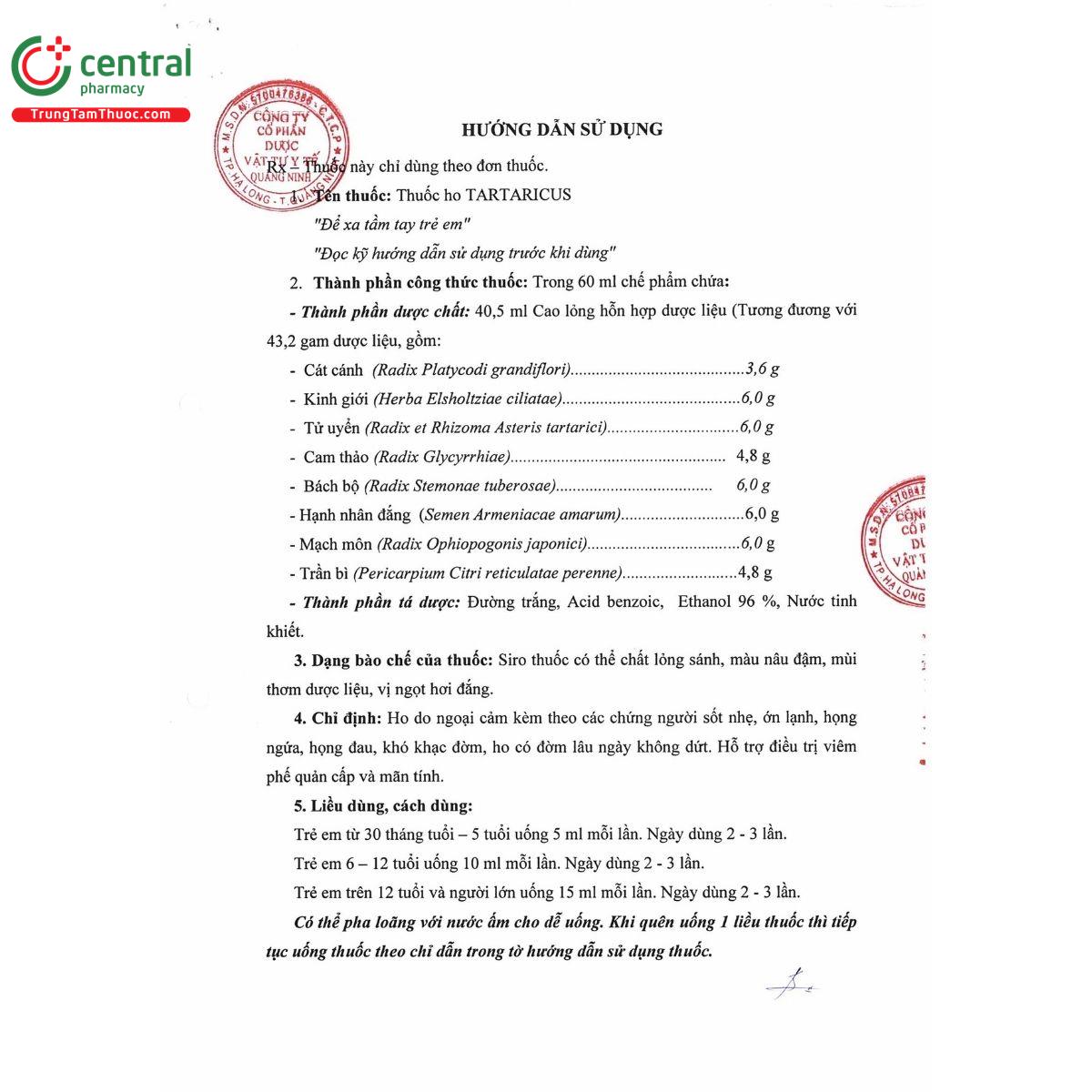 thuoc ho tartaricus 5 S7247 thuoc ho tartaricus 5 S7247