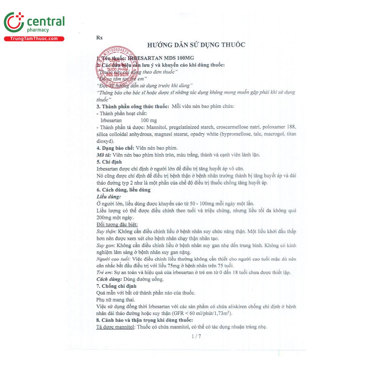 thuoc irbesartan mds 100 mg 3 U8482 thuoc irbesartan mds 100 mg 3 U8482