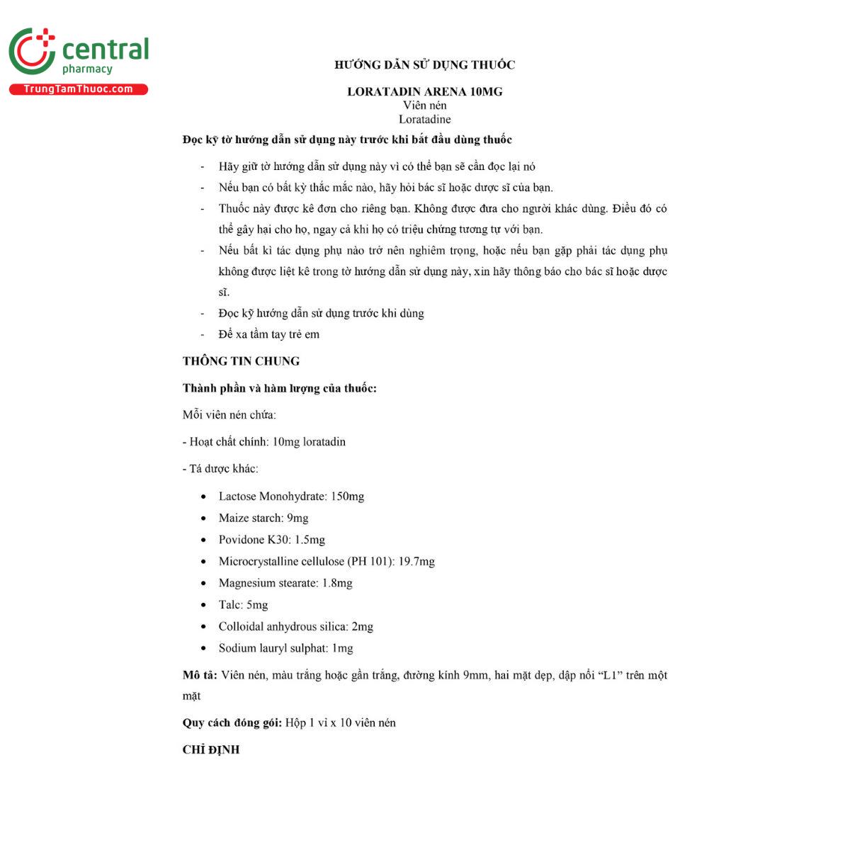 thuoc loratadin arena 10 mg 3 C0573