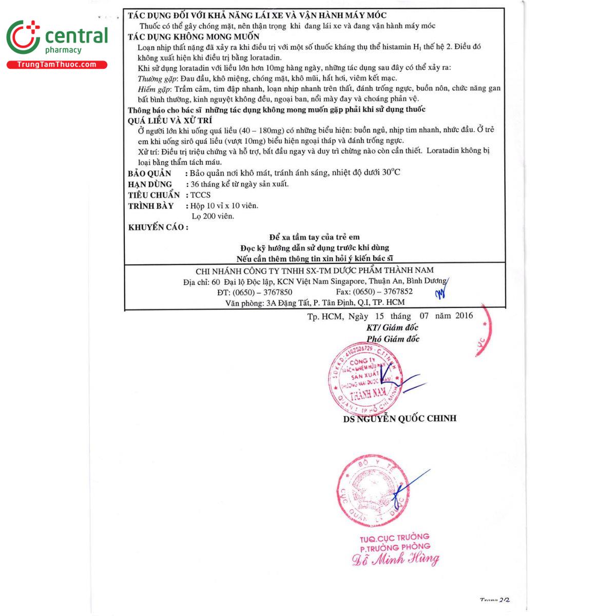thuoc loratadine 10mg thanh nam 6 Q6851 thuoc loratadine 10mg thanh nam 6 Q6851