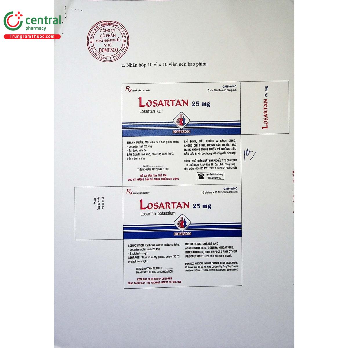 thuoc losartan 25mg domesco 9 O6010 thuoc losartan 25mg domesco 9 O6010