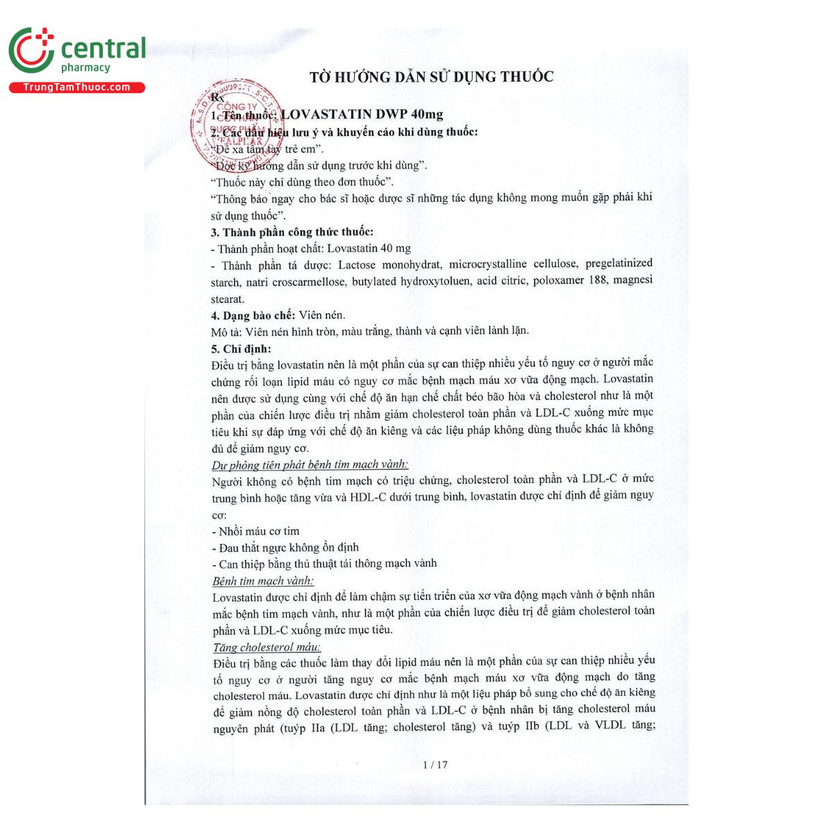 thuoc lovastatin dwp 40mg 3 N5804 thuoc lovastatin dwp 40mg 3 N5804
