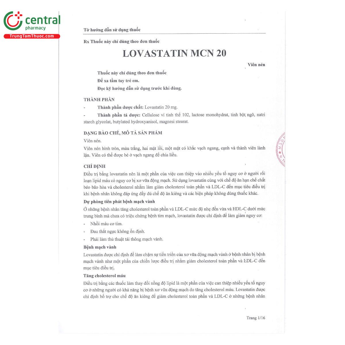 thuoc lovastatin mcn 20 3 M5465 thuoc lovastatin mcn 20 3 M5465