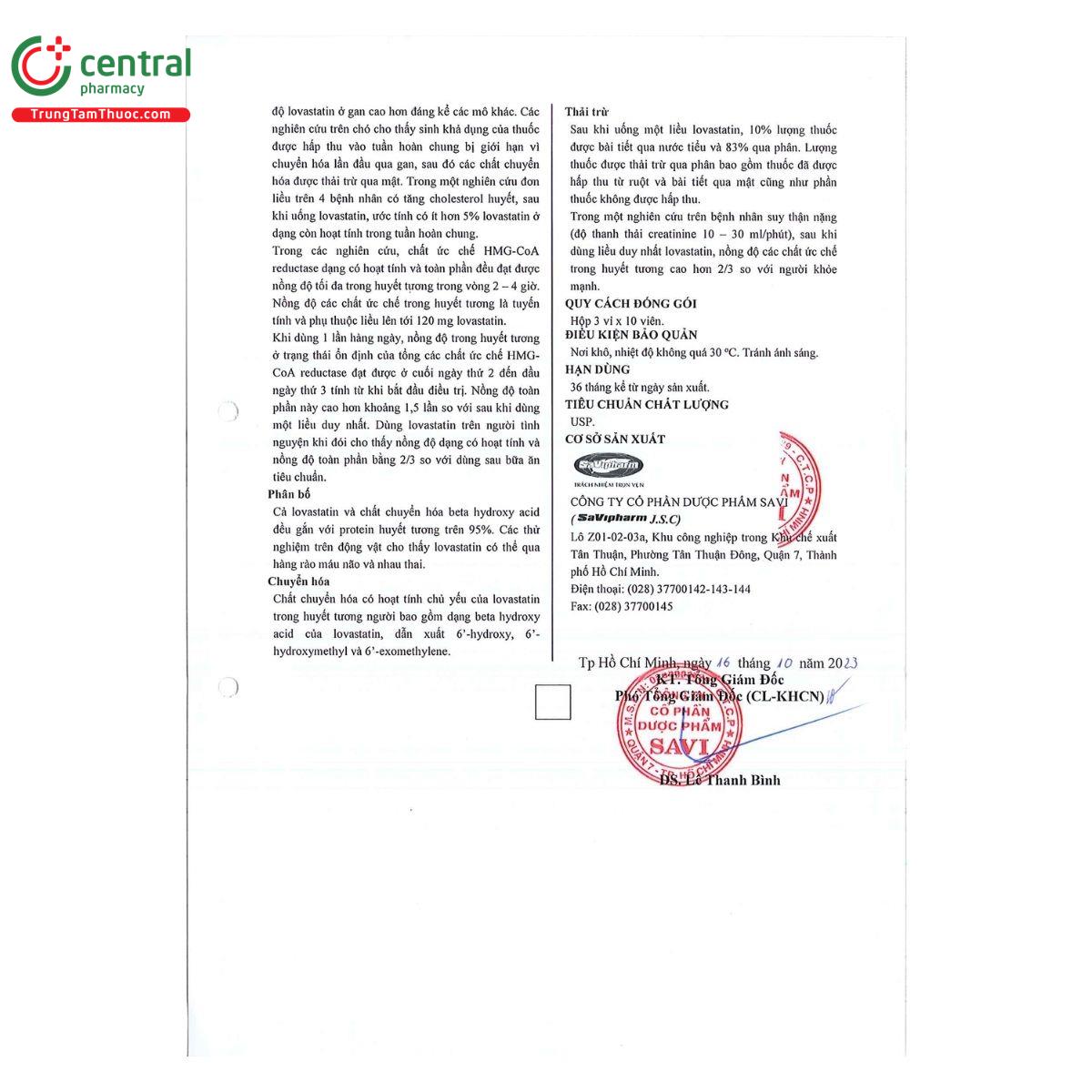 thuoc lovastatin savi 10 11 C1535 thuoc lovastatin savi 10 11 C1535