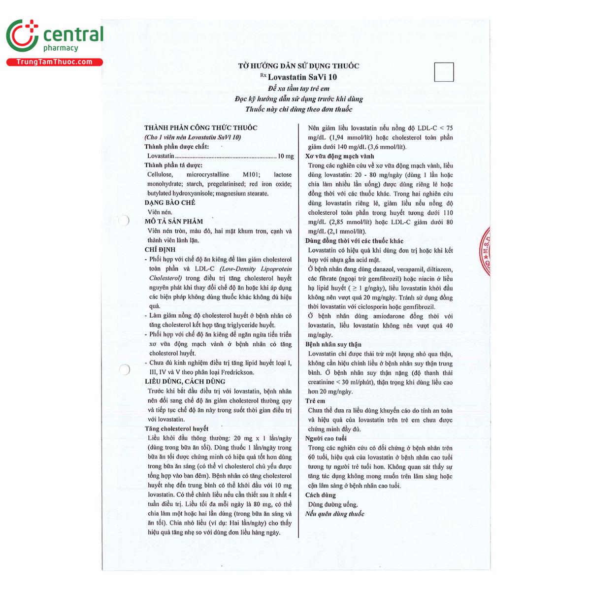 thuoc lovastatin savi 10 4 A0767 thuoc lovastatin savi 10 4 A0767