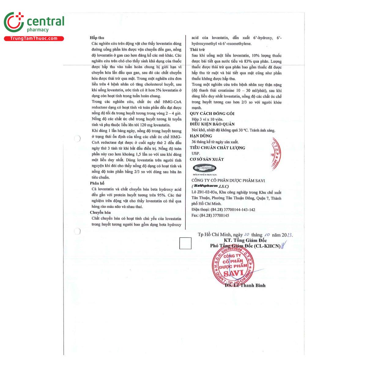 thuoc lovastatin savi 20 11 E1321 thuoc lovastatin savi 20 11 E1321