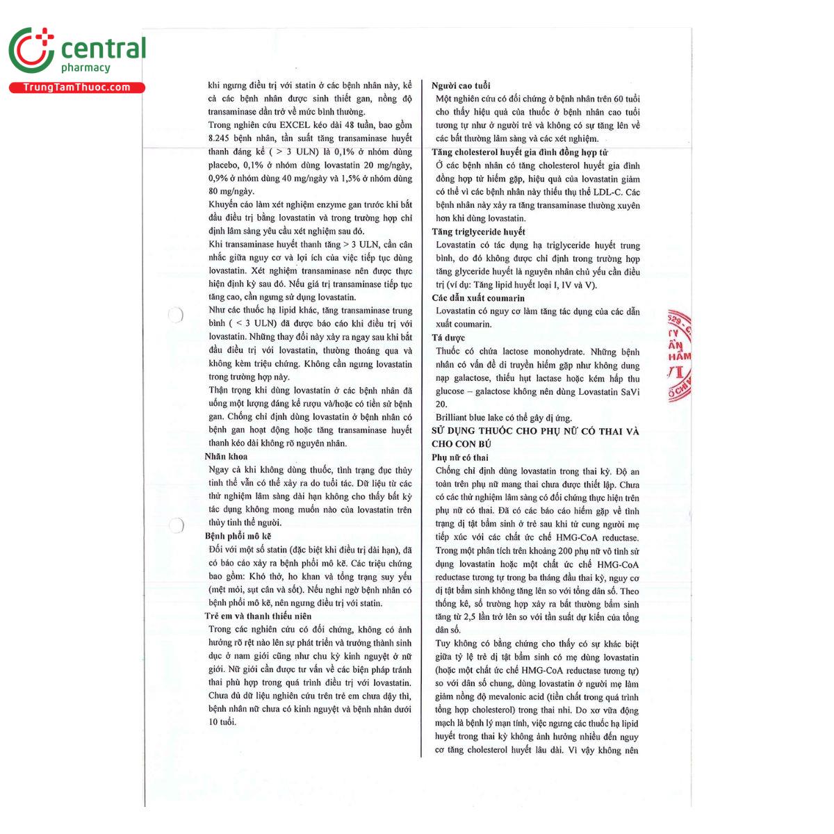 thuoc lovastatin savi 20 7 O5050 thuoc lovastatin savi 20 7 O5050