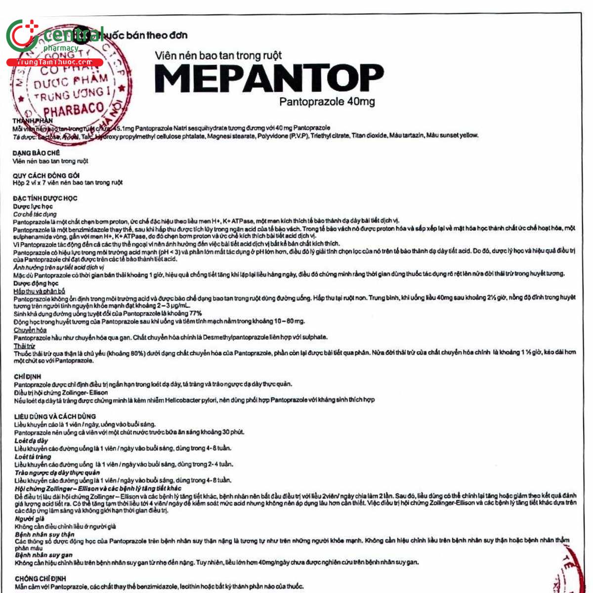 thuoc mepantop 40mg pharbaco 4 H3772 thuoc mepantop 40mg pharbaco 4 H3772
