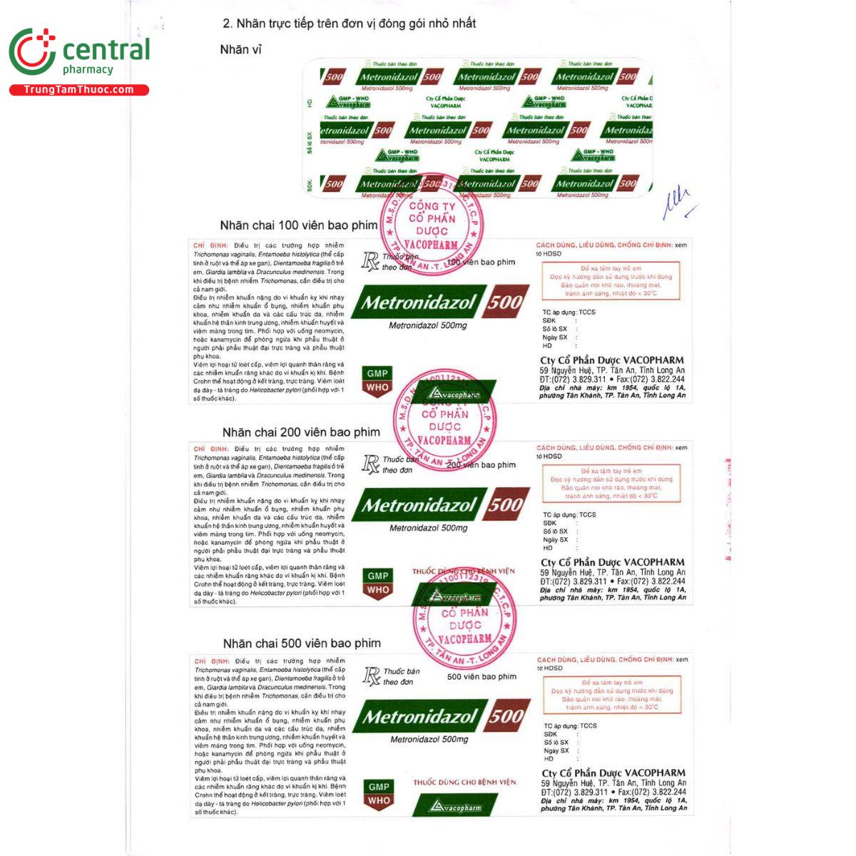 thuoc metronidazol 500mg vacopharm 12 I3782