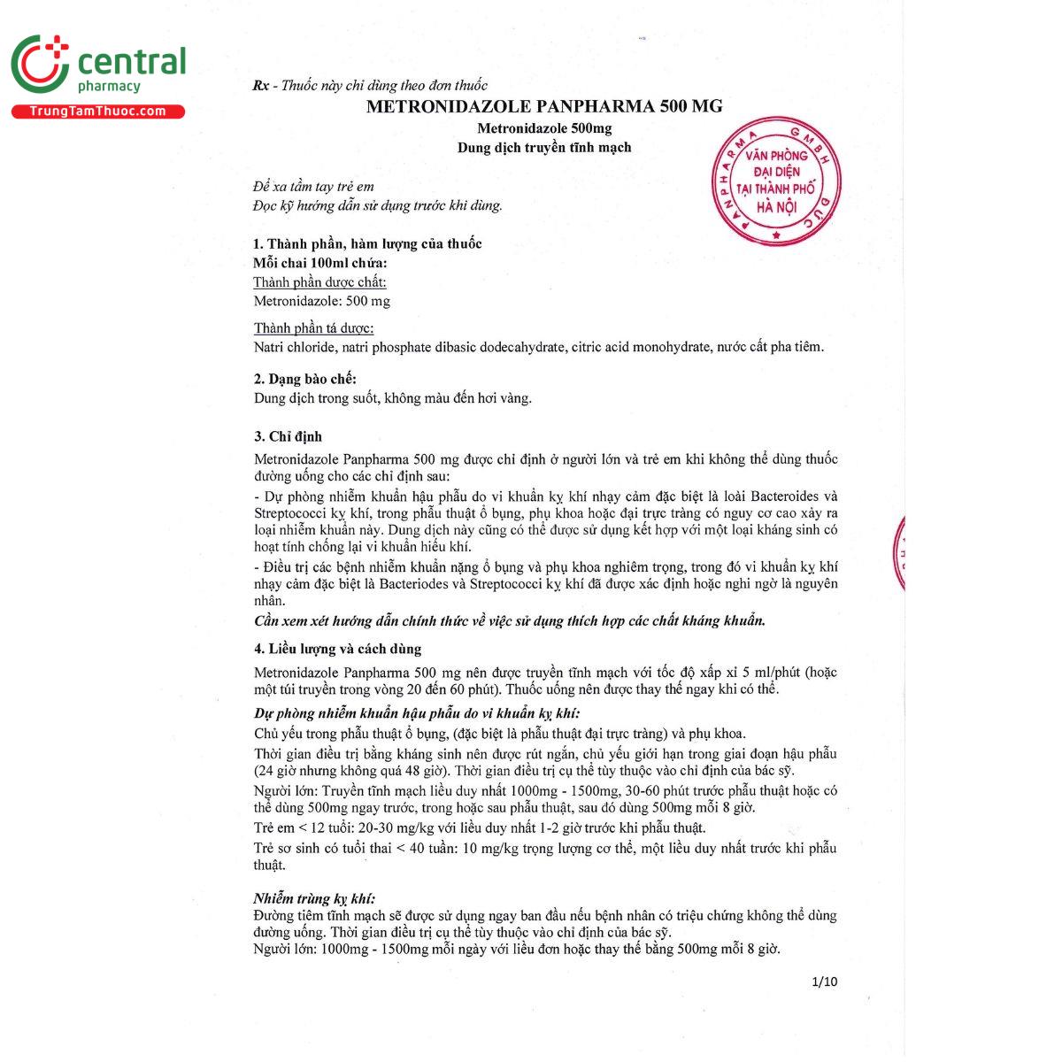 thuoc metronidazole panpharma 500 mg 4 B0256