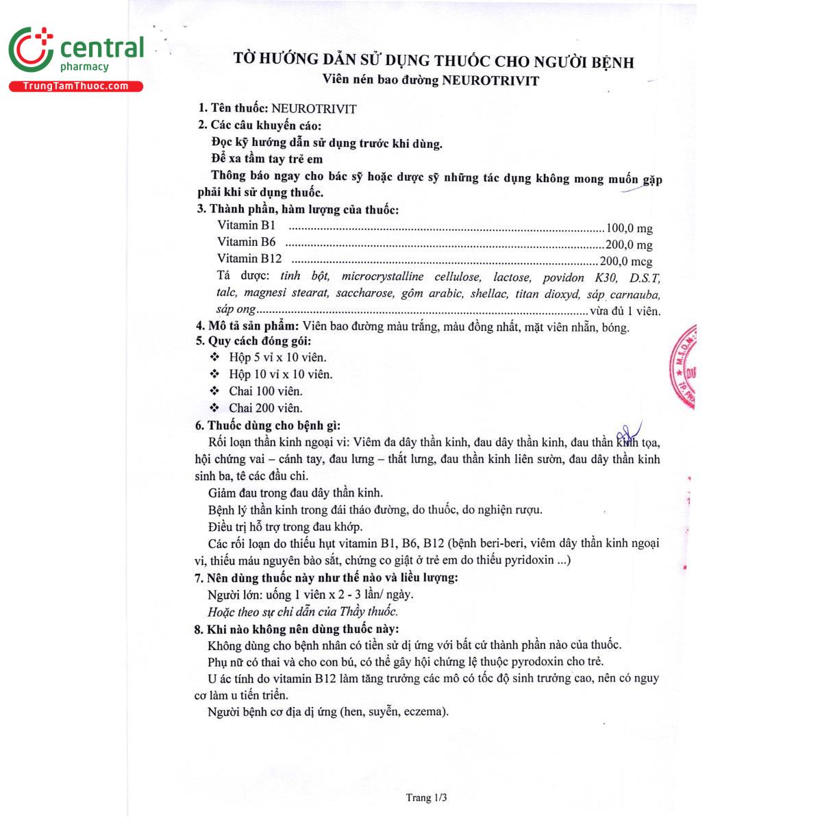thuoc neurotrivit 12 N5280 thuoc neurotrivit 12 N5280