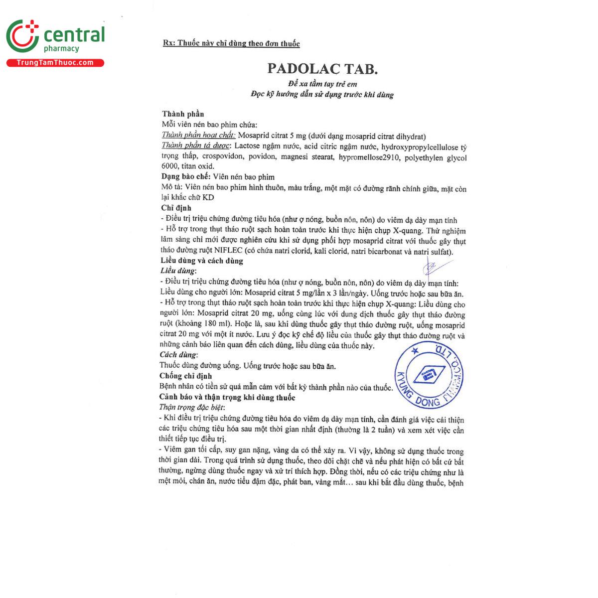 thuoc padolac tab 5mg 5 K4758