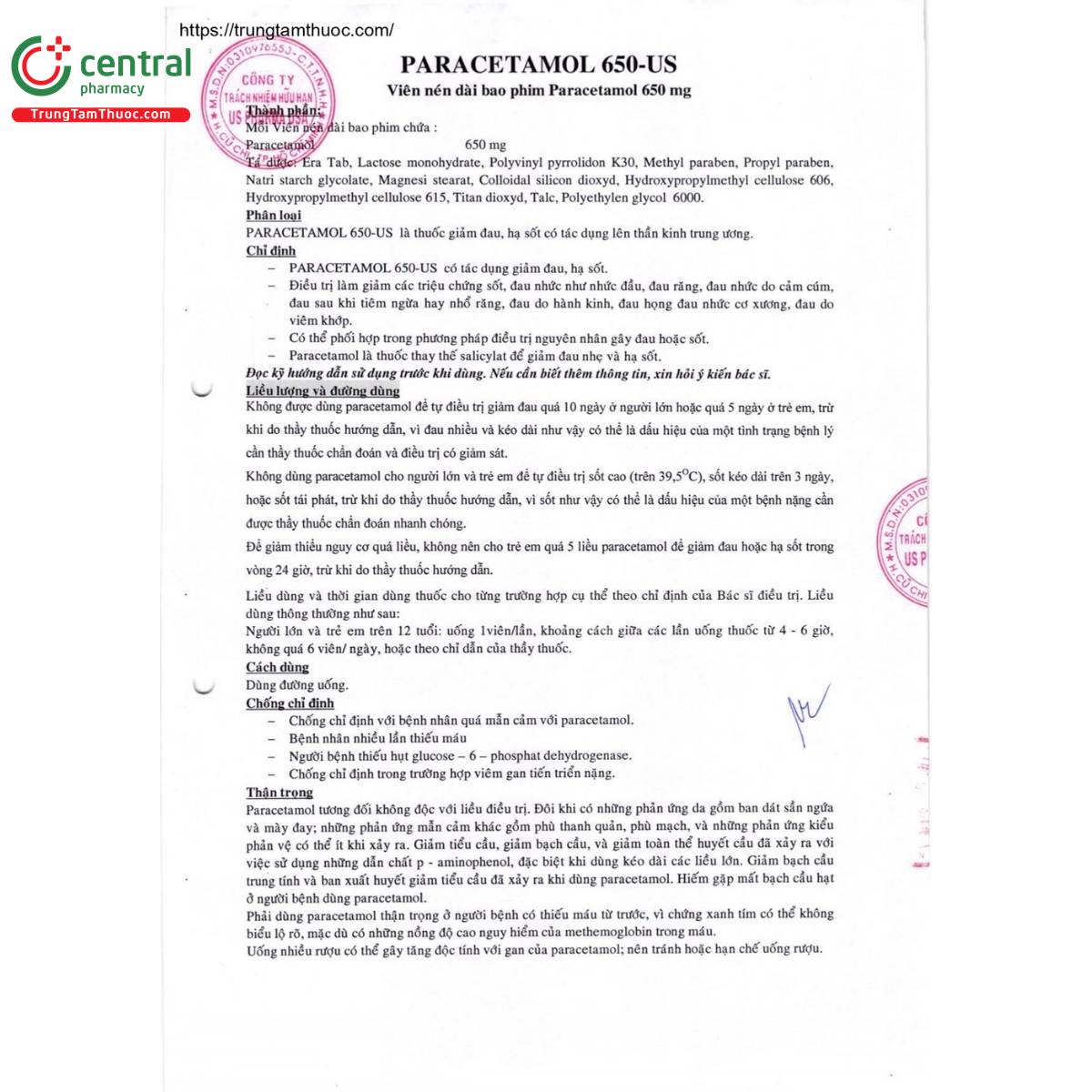 thuoc paracetamol 650 us 4 G2347 thuoc paracetamol 650 us 4 G2347