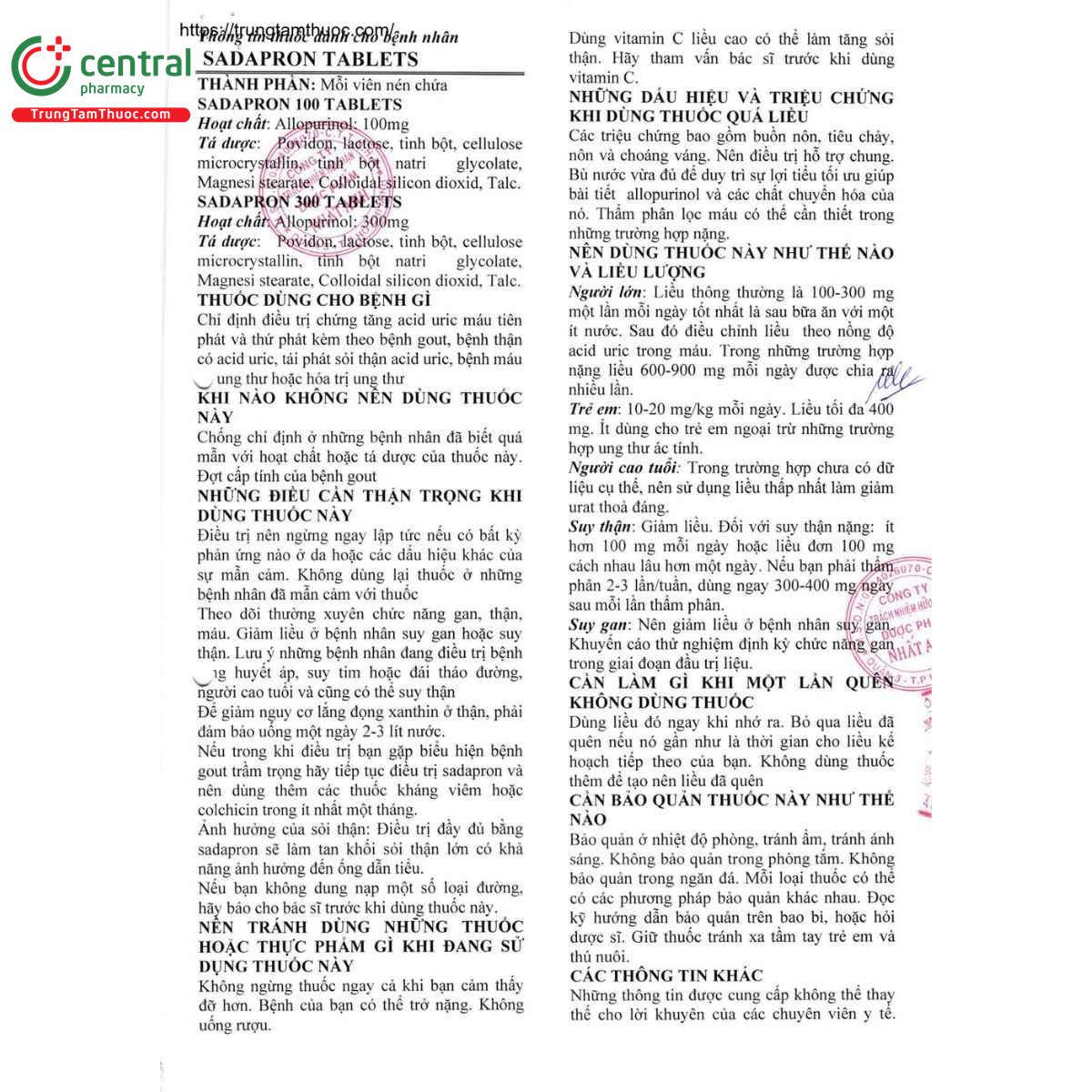 thuoc sadapron 100 11 D1857 thuoc sadapron 100 11 D1857
