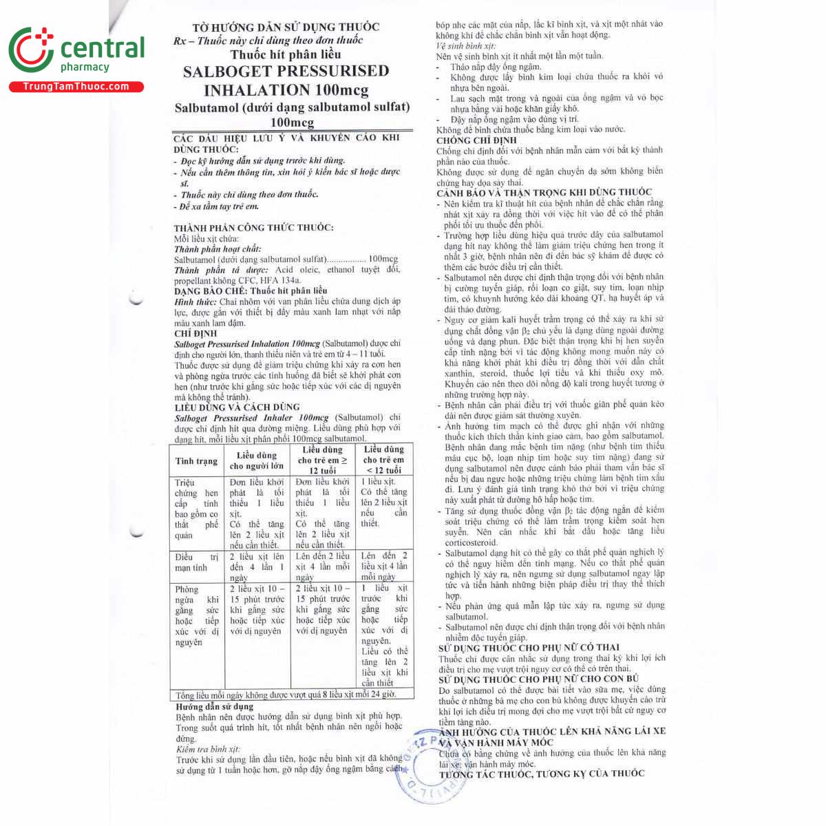 thuoc salboget pressurised inhalation 100mcg 3 G2021 thuoc salboget pressurised inhalation 100mcg 3 G2021