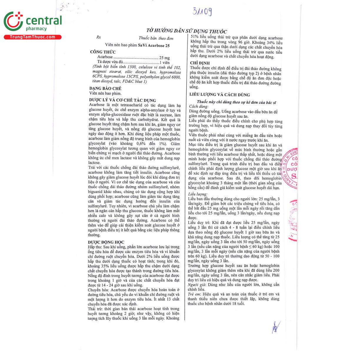 thuoc savi acarbose 25 7 A0451