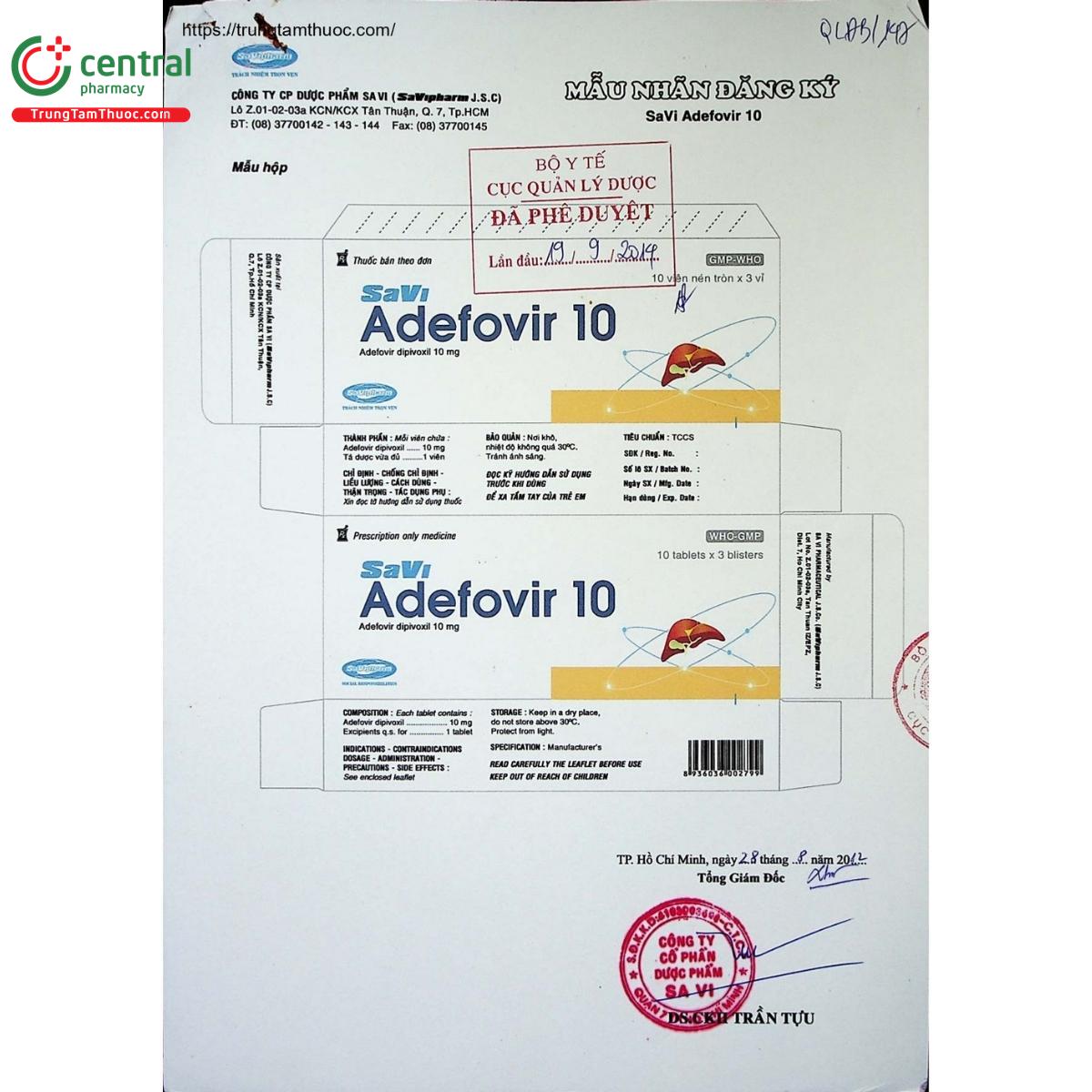 thuoc savi adefovir 10mg 2 C0127 thuoc savi adefovir 10mg 2 C0127