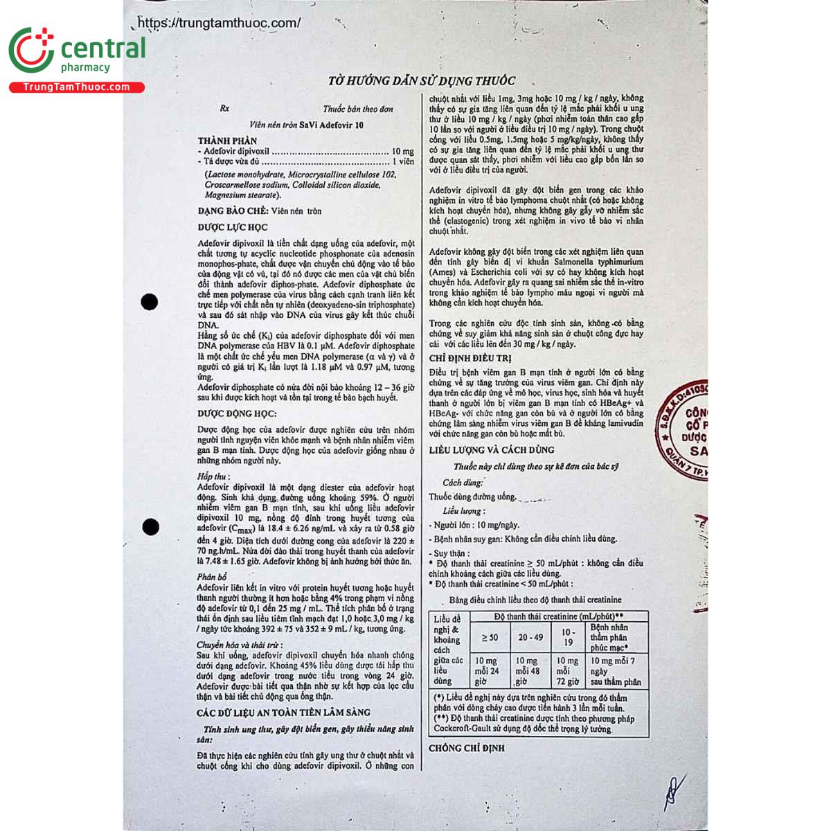 thuoc savi adefovir 10mg 3 N5821 thuoc savi adefovir 10mg 3 N5821