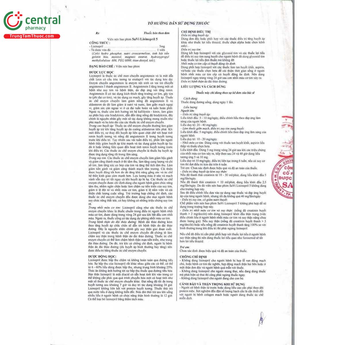 thuoc savi lisinopril 5 3 H3078 thuoc savi lisinopril 5 3 H3078