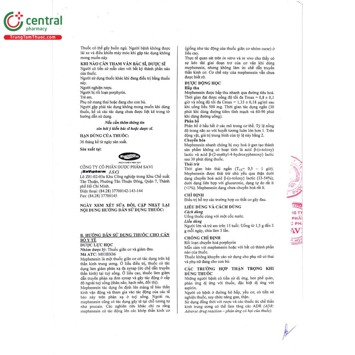 thuoc savi mephenesin 250 4 B0367 thuoc savi mephenesin 250 4 B0367