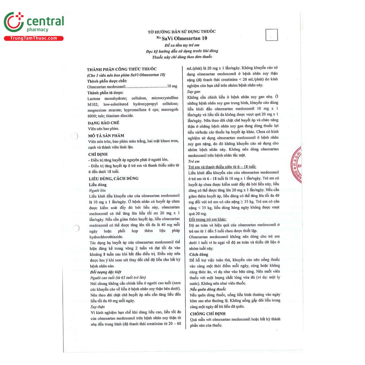 thuoc savi olmesartan 10 4 V8124 thuoc savi olmesartan 10 4 V8124