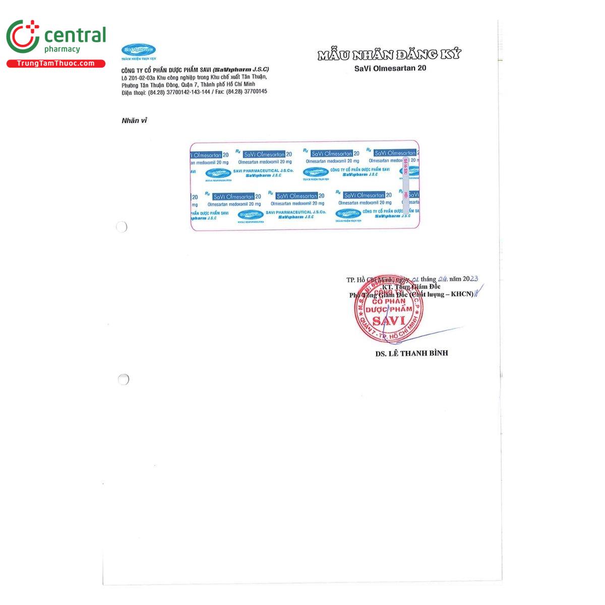thuoc savi olmesartan 20 3 F2187 thuoc savi olmesartan 20 3 F2187