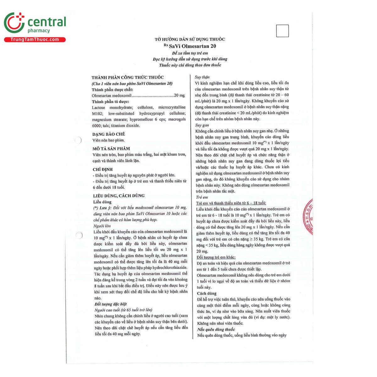 thuoc savi olmesartan 20 4 P6373 thuoc savi olmesartan 20 4 P6373