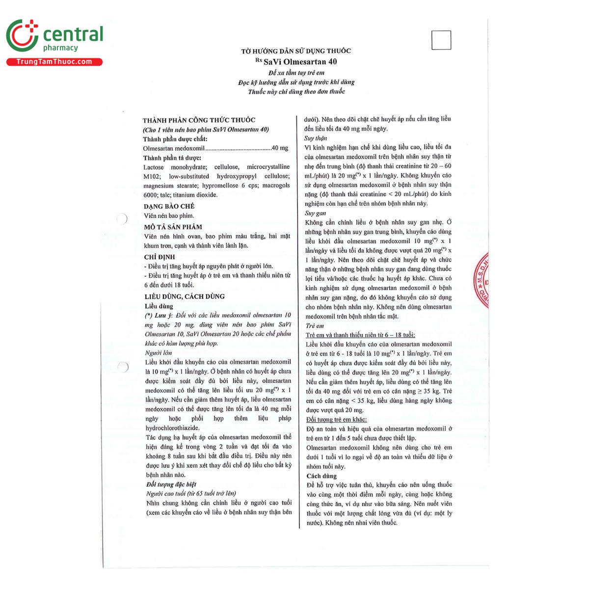 thuoc savi olmesartan 40 4 B0744