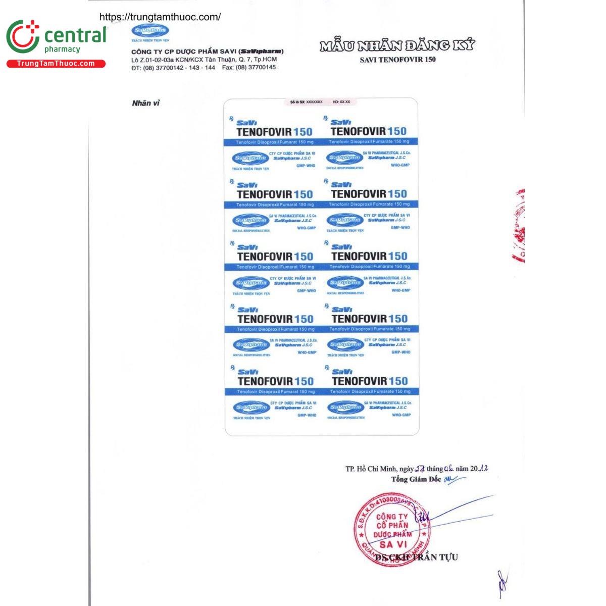 thuoc savi tenofovir 150mg 3 C0130 thuoc savi tenofovir 150mg 3 C0130
