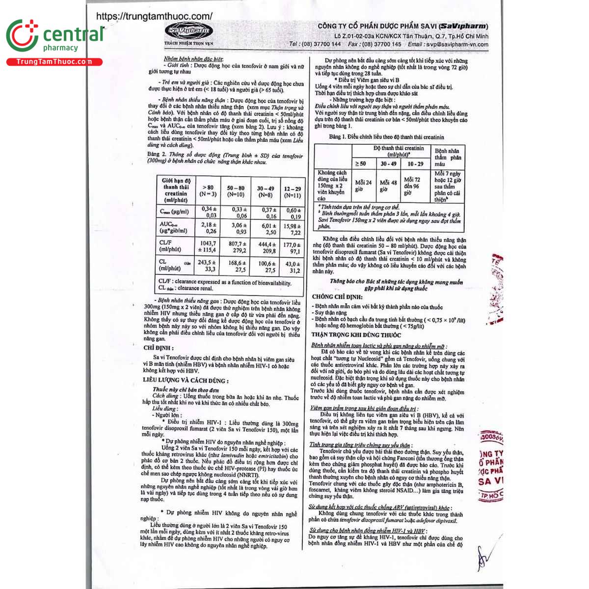 thuoc savi tenofovir 150mg 5 N5017 thuoc savi tenofovir 150mg 5 N5017