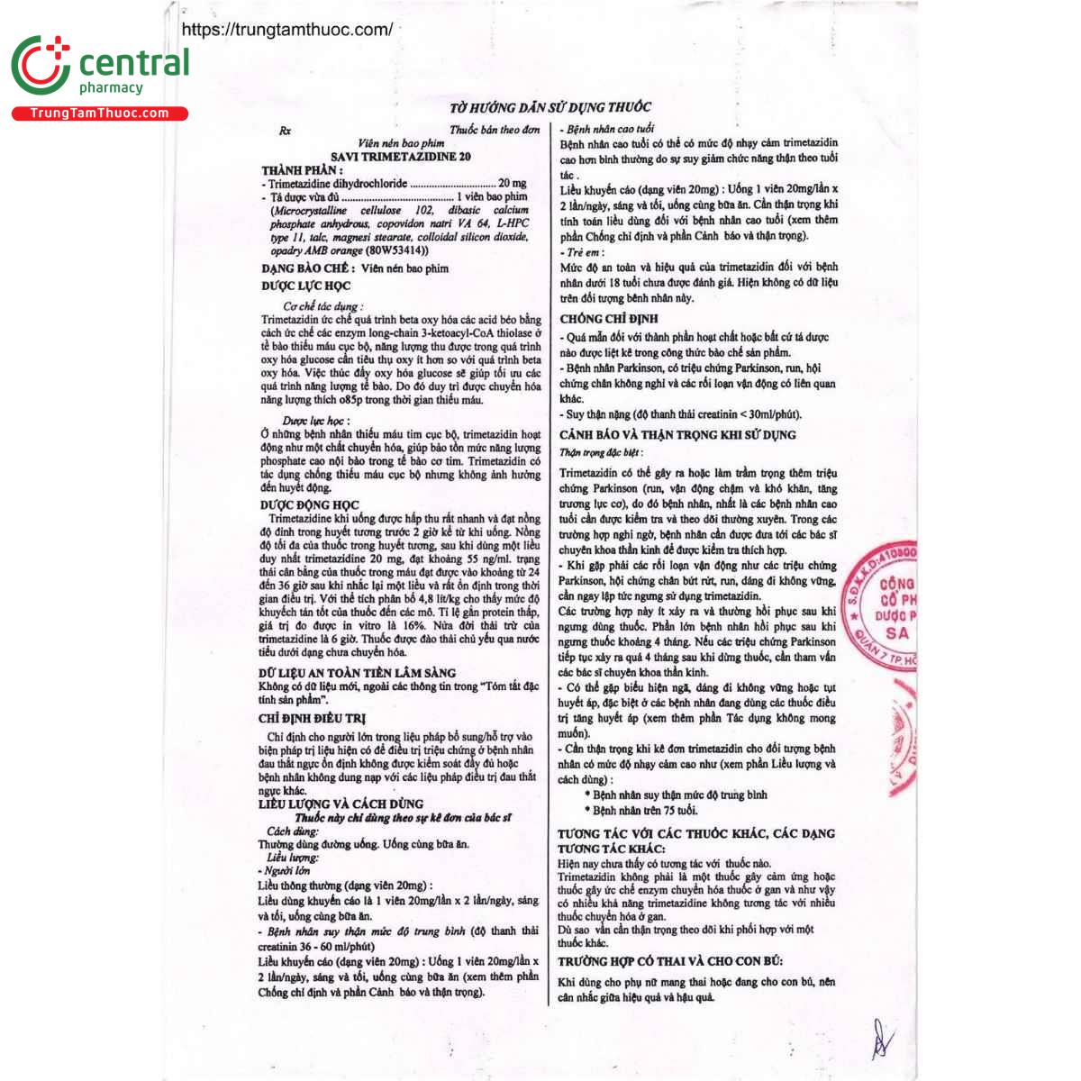 thuoc savi trimetazidine 20mg 6 K4524 thuoc savi trimetazidine 20mg 6 K4524