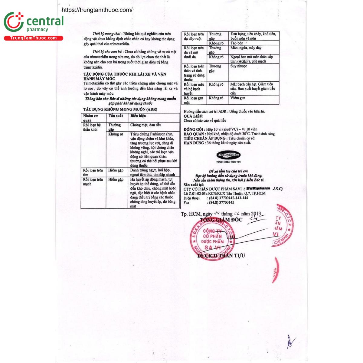 thuoc savi trimetazidine 20mg 7 R7361 thuoc savi trimetazidine 20mg 7 R7361